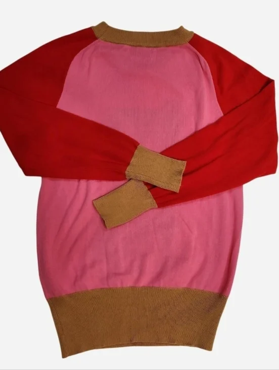 Oxknit French Bulldog Graphic Sweater Pink & Red Colorblock Medium - Picture 7 of 7